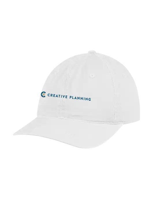 Garment Washed Unstructured Twill White Cap w/Creative Planning Logo