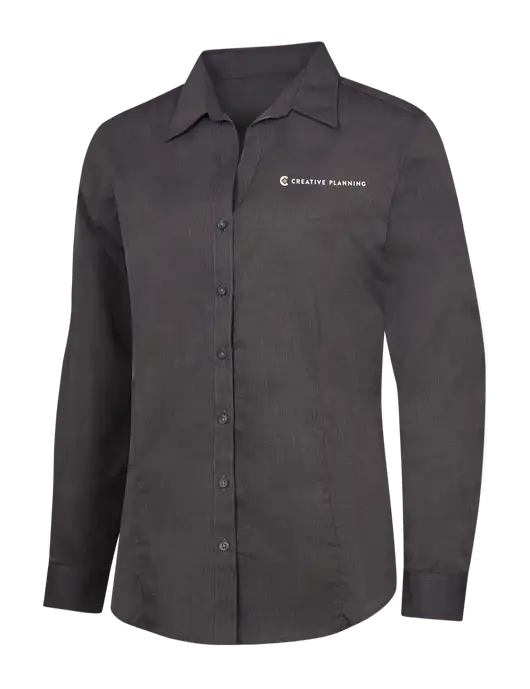 Womens Soft Black Crosshatch Easy Care Shirt w/Creative Planning Logo