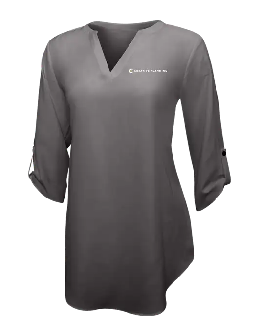 Dark Grey Womens 3/4 Sleeve Tunic Blouse w/Creative Planning Logo