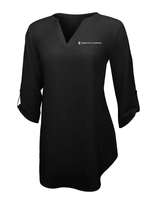 Womens Black 3/4 Sleeve Tunic Blouse w/Creative Planning Logo