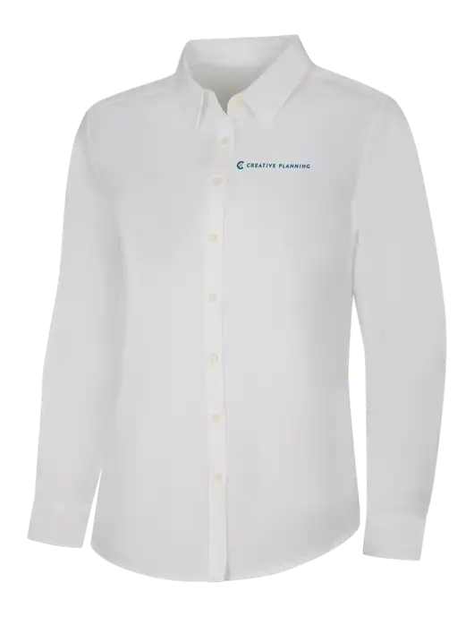 Womens White Long Sleeve Superpro React Twill Shirt w/Creative Planning Logo