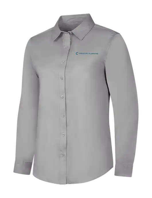Light Grey Womens Long Sleeve Superpro React Twill Shirt w/Creative Planning Logo