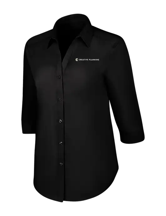 Womens Black 3/4 Sleeve Carefree Poplin Shirt w/Creative Planning Logo