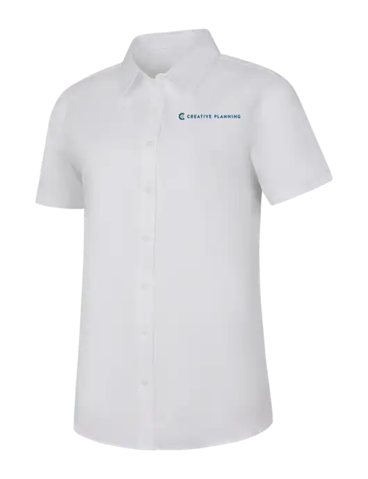 Womens White Short Sleeve Superpro React Twill Shirt w/Creative Planning Logo