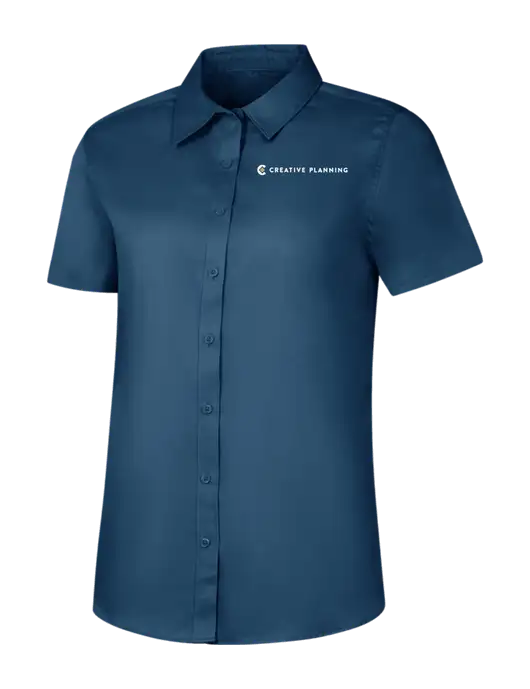 Womens Light Navy Short Sleeve Superpro React Twill Shirt w/Creative Planning Logo