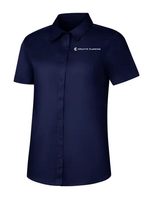 Womens Navy Short Sleeve Superpro React Twill Shirt w/Creative Planning Logo