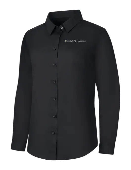 Womens Black Long Sleeve Carefree Poplin Shirt w/Creative Planning Logo