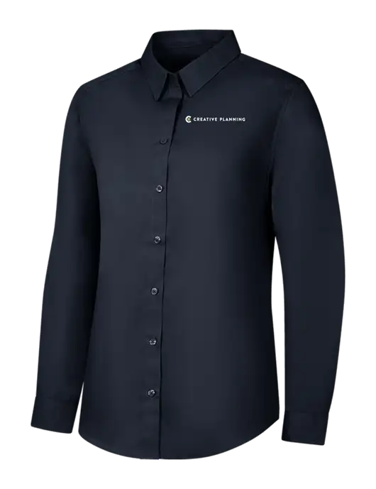 Womens River Blue Navy Long Sleeve Carefree Poplin Shirt w/Creative Planning Logo
