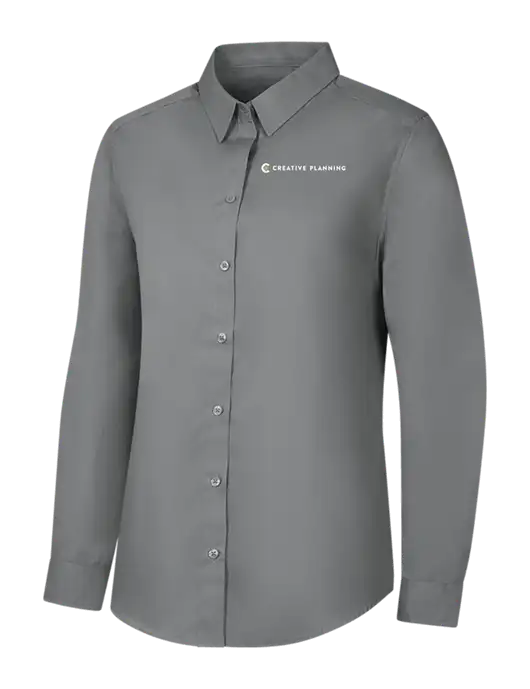 Womens Medium Grey Long Sleeve Carefree Poplin Shirt w/Creative Planning Logo