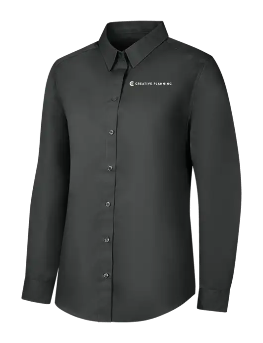 Womens Dark Grey Long Sleeve Carefree Poplin Shirt w/Creative Planning Logo