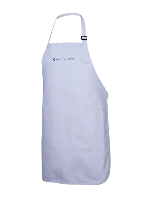 Full-Length White Apron With Pockets w/Creative Planning Logo