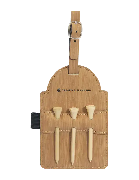 Bamboo Leatherette Golf Bag Tag with 3 Wooden Tees w/Creative Planning Logo