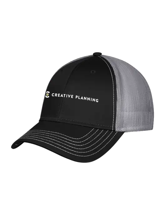 Black/Medium Dark Grey Mesh Trucker Cap Snap Back w/Creative Planning Logo