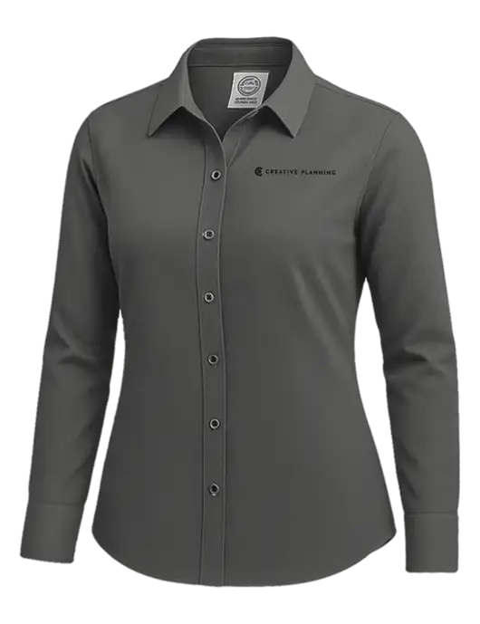 Brooks Brothers Womens Dark Grey Wrinkle-Free Stretch Nailhead Shirt w/Creative Planning Logo