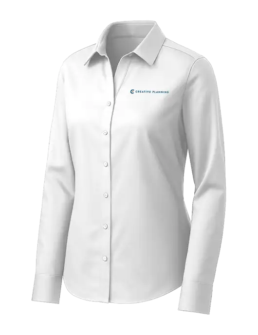 Brooks Brothers Womens White Wrinkle-Free Stretch Pinpoint Shirt w/Creative Planning Logo