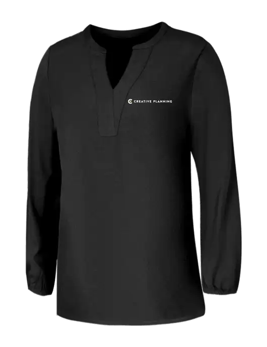 Mercer+Mettle Womens Deep Black Stretch Crepe 3/4 Sleeve Blouse w/Creative Planning Logo
