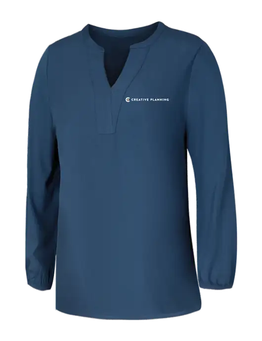 Mercer+Mettle Womens Light Navy Blue Grey Stretch Crepe 3/4 Sleeve Blouse w/Creative Planning Logo
