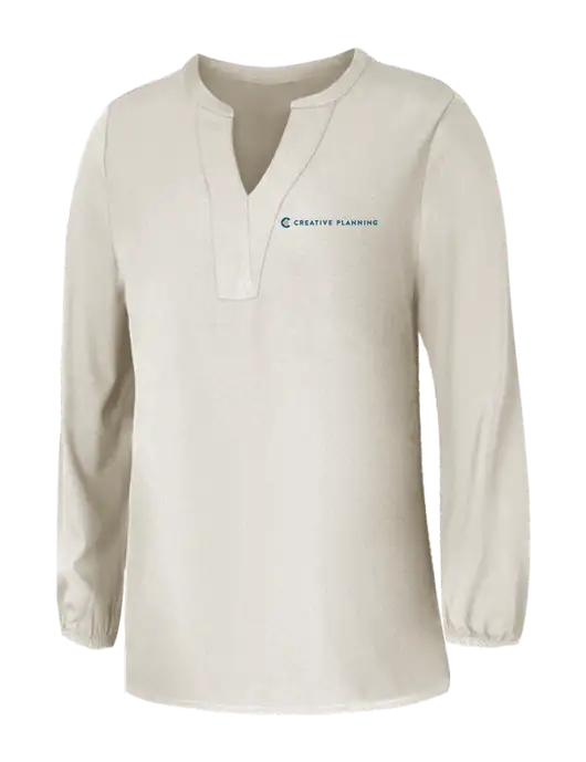 Mercer+Mettle Womens Ivory Stretch Crepe 3/4 Sleeve Blouse w/Creative Planning Logo