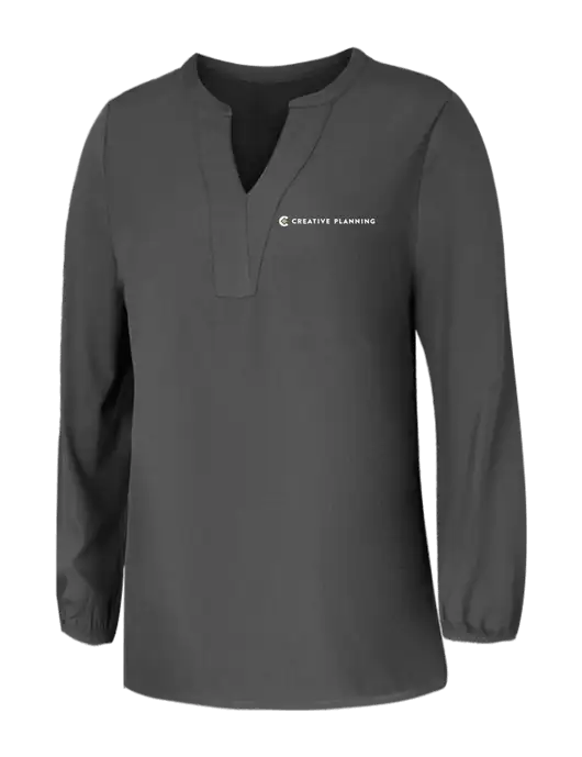 Mercer+Mettle Womens Dark Grey Stretch Crepe 3/4 Sleeve Blouse w/Creative Planning Logo