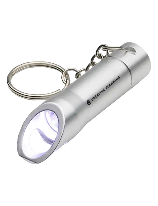 Silver Pocket LED Flashlight with Bottle Opener & Keychain w/Creative Planning Logo