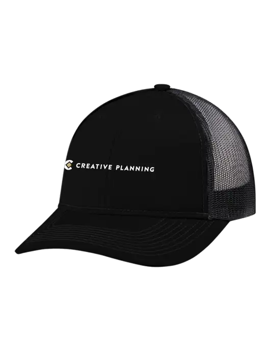 Snapback Ponytail Trucker Cap Black w/Black Mesh w/Creative Planning Logo