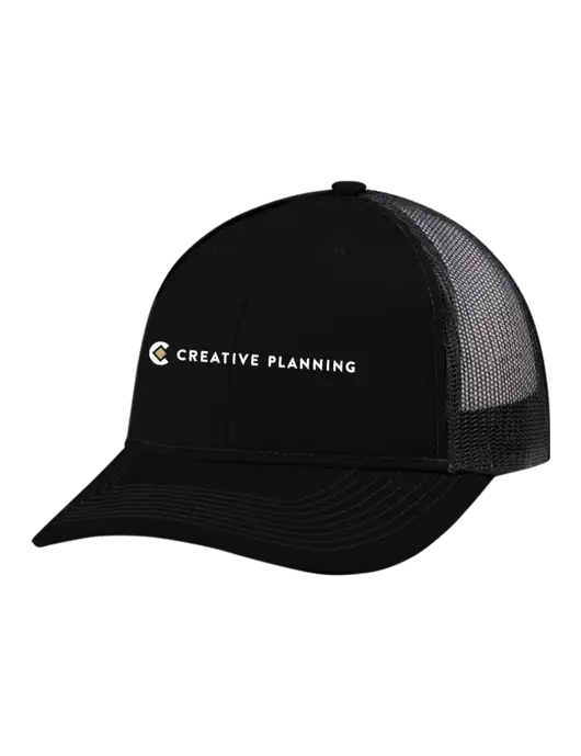 Snapback Ponytail Trucker Cap Black w/Black Mesh w/Creative Planning Logo