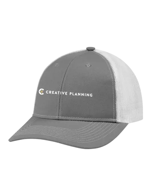 Snapback Ponytail Trucker Cap Light Medium Heather Grey w/White Mesh w/Creative Planning Logo