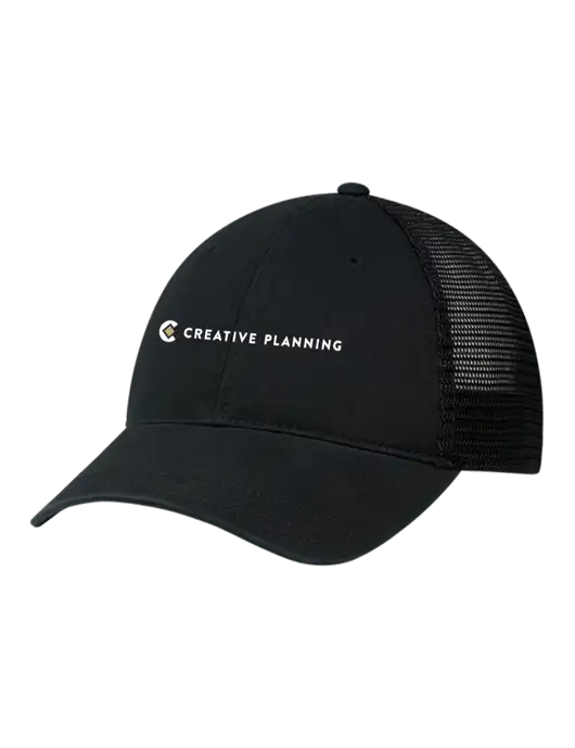 Richardson 111 Garment Washed Trucker Cap Black w/Black Mesh w/Creative Planning Logo