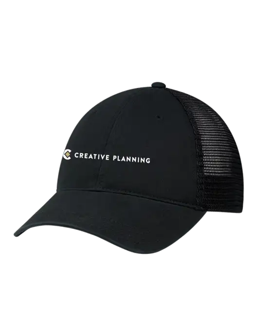 Richardson 111 Garment Washed Trucker Cap Black w/Black Mesh w/Creative Planning Logo
