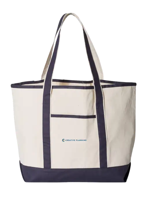 Natural/Navy Large Canvas Deluxe Tote w/Creative Planning Logo