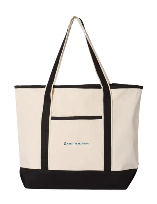 Natural/Black Large Canvas Deluxe Tote w/Creative Planning Logo
