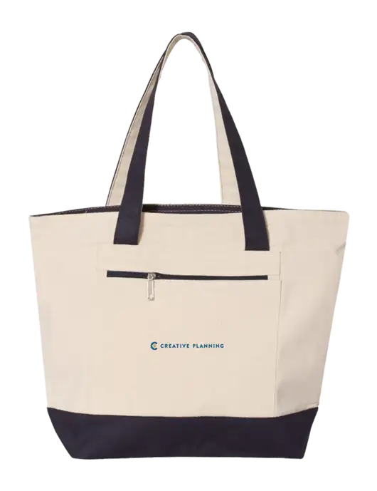 Natural/Navy Zippered Tote  w/Creative Planning Logo