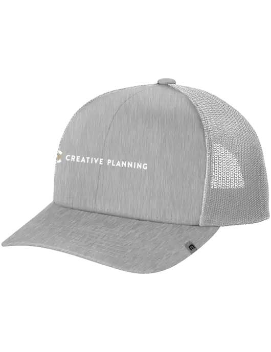 TravisMathew Light Medium Grey Heather Cruz Trucker Cap w/Creative Planning Logo