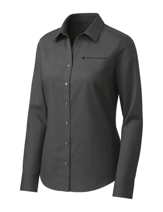 Brooks Brothers Womens Dark Grey Wrinkle-Free Stretch Pinpoint Shirt w/Creative Planning Logo
