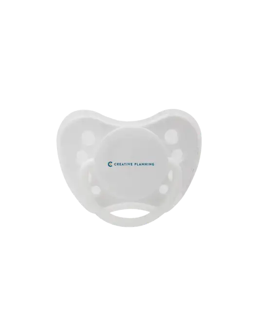 Silicone White Pacifier with Clear Cover w/Creative Planning Logo