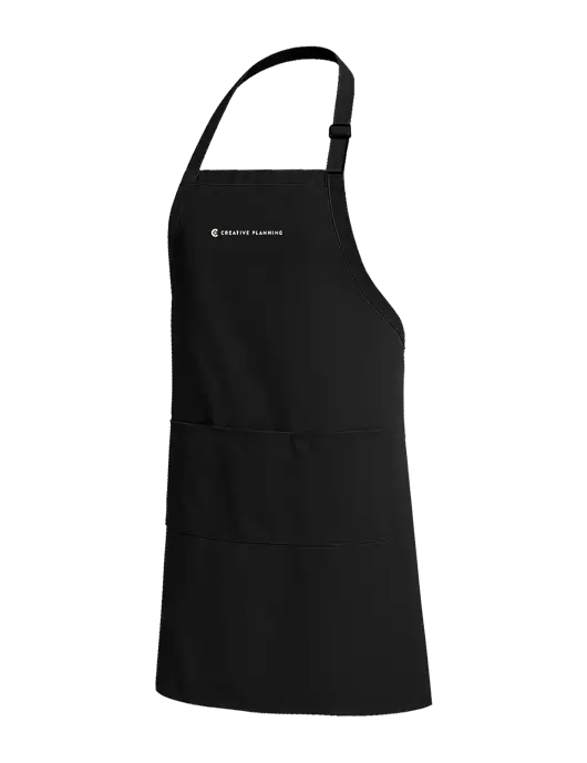 Easy Care Extra Long Bib Black Apron with Stain Release w/Creative Planning Logo