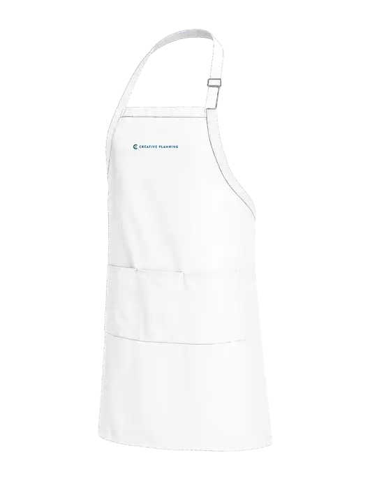 Easy Care Extra Long Bib White Apron with Stain Release w/Creative Planning Logo