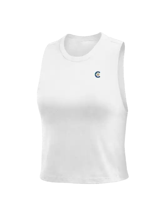 BELLA+CANVAS Womens White Racerback Crop Tank  w/CP Icon Logo