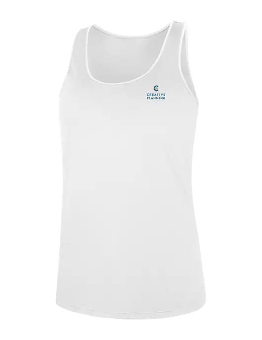 Womens White Perfect Tri Racerback Tank w/Creative Planning Logo