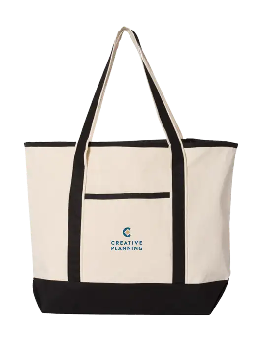 Natural/Black Large Canvas Deluxe Tote w/Creative Planning Logo