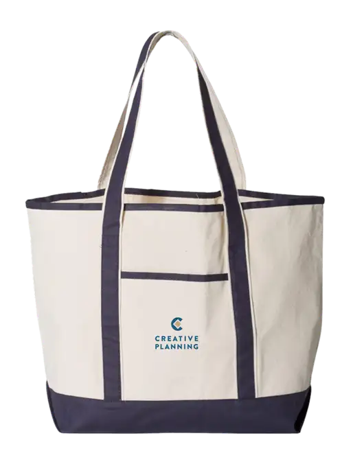 Natural/Navy Large Canvas Deluxe Tote w/Creative Planning Logo